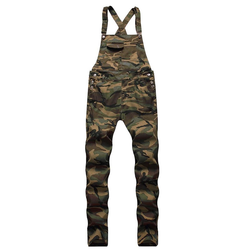 LONGBIDA Men's Denim Bib Overalls Fashion Slim Fit Jumpsuit with Pockets(Camouflage,M) - Image 2